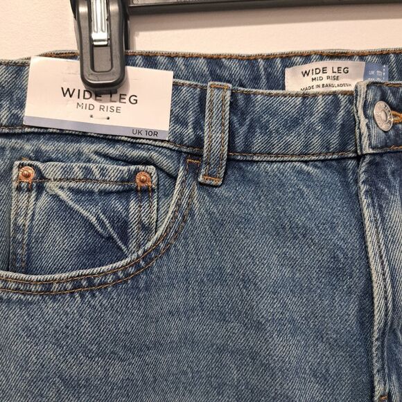 Next Wide Leg Mid Rise Jeans Size 6R Mid Blue NWT - Picture 7 of 11